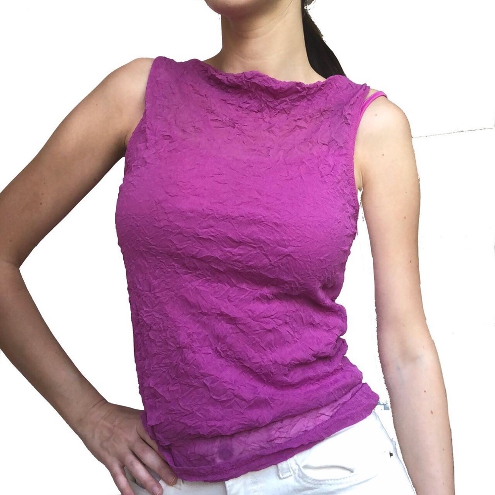 90's Guess fuchsia boat neck scrunched top